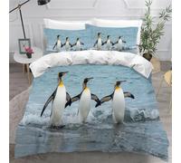 MEVASA Single Bed Kids Bedding Penguin Duvet Cover Set Kids Girls Teens Boys Single Bedding Cute Penguin Fluffy Microfiber Hypoallergenic Single Duvet Cover 3 Pieces /135x200