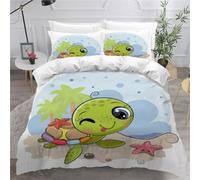 MEVASA Single Bed Kids Bedding Sea Turtle Duvet Cover Set Kids Girls Teens Boys Single Bedding Cartoon Animals Fluffy Microfiber Hypoallergenic Single Duvet Cover 3 Pieces /135x200