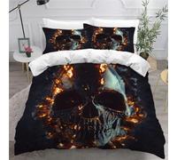 MEVASA Skeleton Bedding Double Bed Set Microfiber Teenager Bedding Gothic Skull 3D Bedding Set for Small Double 3Pcs Anti Allergic Double Duvet Cover Set with Zipper /200x200