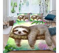MEVASA Sloth Bedding Set - Microfiber Teen Bedding, Cute Cartoon Sloth 3D Design, Anti Allergic Double Duvet Cover Set with Zipper /200x200