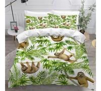 MEVASA Sloth Bedding Set Microfiber Teen Bedding Eucalyptus 3D Bedding Set for Small Double 3Pcs Anti Allergic Duvet Cover Set with Zipper /200x200