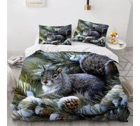 MEVASA Squirrel Bedding Set - Microfiber Teen Bedding, Cute 3D Squirrel Pattern, Anti Allergic Double Duvet Cover Set with Zipper /200x200