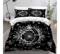 MEVASA Sun And Moon Bedding Set - Microfiber Teen Bedding Gothic Black 3D Set for Small Double - Anti Allergic Duvet Cover Set with Zipper /200x200