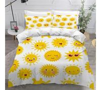 MEVASA Sun Bedding 3D Set - Microfiber Teen Bedding Yellow White - 3Pcs Anti Allergic Double Duvet Cover Set with Zipper /200x200