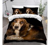 MEVASA Super King Size Duvet Cover Basset Hound Cute Dog Animal Bedding Ultra Soft Luxury Quilt Cover with Zipper King Size Bedding Sets 3 Pieces Easy Care 3D Comforter Cover /260x220 cm