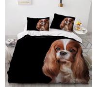 MEVASA Super King Size Duvet Cover Cavalier King Charles Spaniel Dog Black Bedding Ultra Soft Luxury Quilt Cover with Zipper King Size Bedding Sets 3 Pieces Easy Care 3D Comforter Cover /260x220