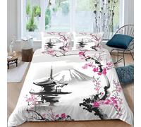 MEVASA Super King Size Duvet Cover Japanese-style Japanese Ink Art Bedding Ultra Soft Luxury Quilt Cover with Zipper King Size Bedding Sets 3 Pieces Easy Care 3D Comforter Cover /260x220