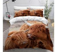 MEVASA Super King Size Duvet Cover Ox Highland Cattle Bedding Ultra Soft Luxury Quilt Cover with Zipper King Size Bedding Sets 3 Pieces Easy Care 3D Comforter Cover /260x220