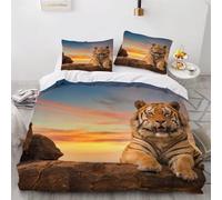 MEVASA Super King Size Duvet Cover Tiger Sunset Bedding Ultra Soft Luxury Quilt Cover with Zipper King Size Bedding Sets 3 Pieces Easy Care 3D Comforter Cover /260x220