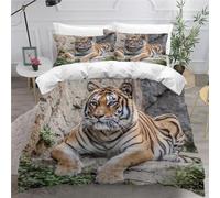 MEVASA Tiger Bedding Double Bed Set Microfiber Teenager Bedding Forest Tiger 3D Bedding Set for Small Double 3Pcs Anti Allergic Double Duvet Cover Set with Zipper /200x200