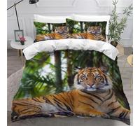 MEVASA Tiger Bedding Set - Microfiber Teen Bedding - Forest Tiger 3D - Anti Allergic Double Duvet Cover Set with Zipper /200x200