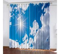 MEVASA Window Curtain Clouds Blue Sky Blackout Curtains for Bedroom Living Room Darkening Curtain 3d Microfiber Kids Room Decoration 2 Panels （200x200 cm）