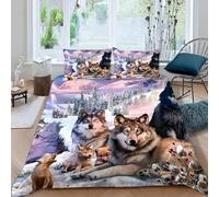 MEVASA Wolf Bedding Double Bed Set Microfiber Teenager Bedding Forest Animal Wolf 3D Bedding Set for Small Double 3Pcs Anti Allergic Double Duvet Cover Set with Zipper /200x200