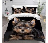 MEVASA Yorkshire Terrier Bedding Set - Microfiber Teenager Bedding Animals Dogs 3D Bedding Set for Small Double - Anti Allergic Duvet Cover Set with Zipper /200x200