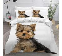 MEVASA Yorkshire Terrier Double Bed Set - Microfiber Teen Bedding - Cute Puppy White 3D - Anti Allergic Duvet Cover Set with Zipper /200x200