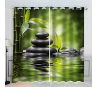 MEVASA Zen Stone Curtains for Windows 72 inch Drop 3d Blackout Curtains Bamboo Green Window Drapes with Eyelets for Living Room Bedroom Bay Window （234x183 cm）