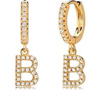 Mevecco 18K Dainty Gold Plated Pave Cubic Zircon Letter Charm Huggie Hoop Earrings Wear Initials A-Z 26 Letter Charm Earrings Personalized Tiny Dangle Minimalist Initial Jewelry Symbolic Gift