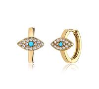 Mevecco 18K Gold Plated Huggie Earrings Dainty Shining White Cubic Zirconia Geometry Beads Butterfly Heart Awl Cone Cute Shaped Evil Eye Hoop Earrings for Women