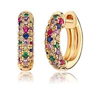 Mevecco Dainty Women Gold CZ Huggie Hoop Earrings 18K Gold Plated White Multicolor Diamond Cubic Zriconia Inlay Sleeper Tiny Delicate Boho Beach Simple Handmade Hypoallergenic Jewelry Gift for Her