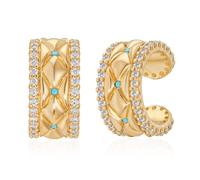 MEVECCO Ear Cuffs Non Piercing For Women 18K Gold Plated Turquiose Pearl Zircons Ear Cuff Earring Clip on Cartilage Fake Hoop Earrings Stack Jewelry Gifts, No Gemstone