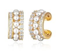 MEVECCO Ear Cuffs Non Piercing For Women 18K Gold Plated Turquiose Pearl Zircons Ear Cuff Earring Clip on Cartilage Fake Hoop Earrings Stack Jewelry Gifts, No Gemstone