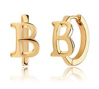MEVECCO Initial Huggie Hoop Earrings 18K Gold Filled Letter Dainty Simple Alphabet Initials A-Z 26 Letter Hoop Earrings Personalized Charm Tiny Minimalist Initial Jewelry for Her, Brass, No Gemstone