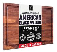 Mevell Walnut Wood Cutting Board for Kitchen, Reversible Wooden Chopping Board with Juice Grooves, Made in Canada (Walnut, 17x11x0.75)