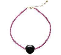 MEVOME Chunky Heart Pendant Natural Stone Beaded Necklace, 18K Gold Plated Stainless Stone Precious Gemstone Peach Heart Women Bead Choker Jewelry Gift for Birthday Holidays Christmas New Year, 15.7