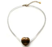 MEVOME Chunky Heart Pendant Natural Stone Beaded Necklace, 18K Gold Plated Stainless Stone Precious Gemstone Peach Heart Women Bead Choker Jewelry Gift for Birthday Holidays Christmas New Year, 15.7