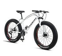 MEVZHH 24 inch Mountain Boys Girls Adult Fat Tire Mountain Bicycle Carbon Steel Beach Snow Outdoor Mens Womens Hardtail Disc Brakes Red/White/27 Sed