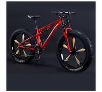MEVZHH 26 inch Fat Tire Hardtail Mountain Men and Women, Dual-Suspension Adult Mountain Trails, All Terrain Bicycle with Adjustable Seat & Dual Disc Brake/21 Sed/Red 5 Spoke