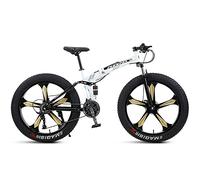 MEVZHH 26 inch Mountain Fat Tire,4-Inch Wide Knobby Tires Outdoor Cycliroad, Domineemens Women Foldable Beach Snow Mountain Bicycle, Dual-Suspension,Orange 5 Spoke,21 Speed/White 5 Spoke/27 Sed