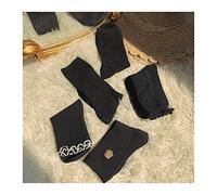 MEVZHH 5 Pairs Jkiform Socks Teen Girl Preppy Embroidery Cute Girly Soft Sister Color All-Match Heap Heap Socks Women Five Pairs/Black/Size