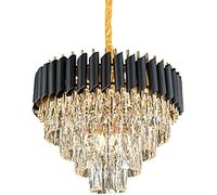 MEVZHH Ceilingps, Modern Large Crystal,Black Metal E12 Semi Fmount Round Ceililight Fixtures Farmhouse Compatible with Diniroom Liviroom Foyer Balcony/Black D/40 * 35Cm