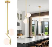 MEVZHH Chandeliers,Kitchen Island E12D Light Bedsidep with Sphere Milky White Glass Mid-Century Modern Decohangingp for Diniroom Bedroom Liviroom Lighting(Gold,2 Light)/D/1 Light
