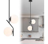 MEVZHH Chandeliers,Kitchen Island E12D Light Bedsidep with Sphere Milky White Glass Mid-Century Modern Decohangingp for Diniroom Bedroom Liviroom Lighting(Gold,2 Light)/Black/1 Light