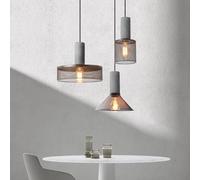 MEVZHH Chandeliers,Modern Industrial Hangicement Light 3 Light Concrete Linear Height Adjustable with Metal Mesh Shade for Kitchen Island Bedroom Liviroom Diniroom
