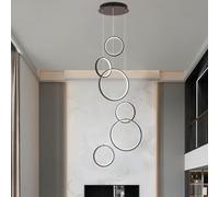 MEVZHH Chandeliers,Staircase Lolight Infinitely Led Circular Light with Remote Control Modern Black Light Height Adjustable for Liviroom Foyer Hotel/6 Heads