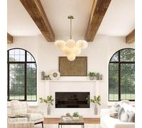 MEVZHH Chandeliers,Stesulfr Mid-Century Modern 13 Light Adjustable Ceilingp Brass Light with Milky White Globe Glass Hangingp for Liviroom Bedroom Hallway Diniroom Lighting(6 Lig/13 Light