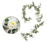 MEVZHH Christmas Wreaths for Front Door 1. 95M Artificial Garland Fake Rosegreen Eucalyptus Garland Leaves Vine Withrose Vine Hangidecor for Home Wparty Wreaths/Cream