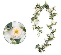 MEVZHH Christmas Wreaths for Front Door 1. 95M Artificial Garland Fake Rosegreen Eucalyptus Garland Leaves Vine Withrose Vine Hangidecor for Home Wparty Wreaths/Light Champne