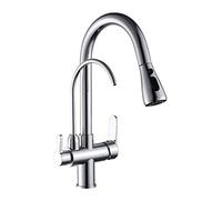 MEVZHH Deck Mounted Black Kitchen Faucets,360 Swivel Pull Out Hot Cold Water Filter Tap for Kitchen Three Ways Sink Mixer Filtered Crane for Kitchen Dual Handle/Chrome a