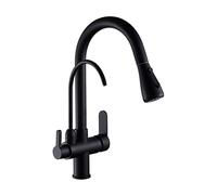 MEVZHH Deck Mounted Black Kitchen Faucets,360 Swivel Pull Out Hot Cold Water Filter Tap for Kitchen Three Ways Sink Mixer Filtered Crane for Kitchen Dual Handle/Balck a
