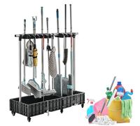 MEVZHH Drain Rack Broom Mop Mobile Mop and Broom Cleanisupplies for Housekeepimop Bucket Cleanicarts on Wheels Garden Tool Organizer Mop Umbrella Stand (O/Color/16 Slots 20 Hooks