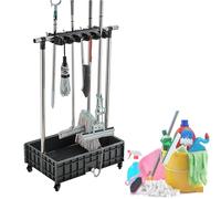 MEVZHH Drain Rack Broom Mop Mobile Mop and Broom Cleanisupplies for Housekeepimop Bucket Cleanicarts on Wheels Garden Tool Organizer Mop Umbrella Stand (O/Color/10 Slots 12 Hooks