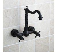 MEVZHH Faucet Black Bathroom Wash Basin Faucet Tall 2 Holes Wall Mount Bathtub Oil Rubbed Black Bronze Vessel Sink Tap Kitchen Tap