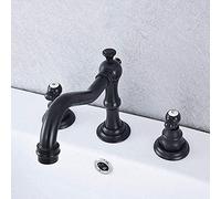 MEVZHH Faucet Taps Black Oil Rubbed Brass Wide Double Handle Bathroom Vanity Mixer Faucet Deck Mounted 3 Hole Sink Faucet Kitchen Tap