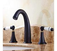 MEVZHH Faucet Taps Black Oil Rubbed Brass Wide Double Handle Bathroom Vanity Mixer Faucet Deck Mounted 3 Hole Sink Faucet Kitchen Tap