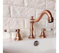 MEVZHH Faucet Taps Red Wide Double Handle Bathroom Vanity Faucet with 3 Hole Basin Faucet on Deck Kitchen Tap