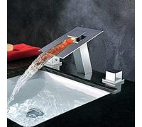 MEVZHH Faucets,3 Holes-Led Bathroom Basin Tap with Temperature Sensor Hydroelectric Power Waterfall Bathroom Sink Faucet Chrome Basin Mixer Present